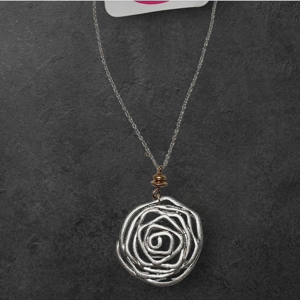 NWT NADINE WEST Art Moderne Silver Rose Necklace ~26"